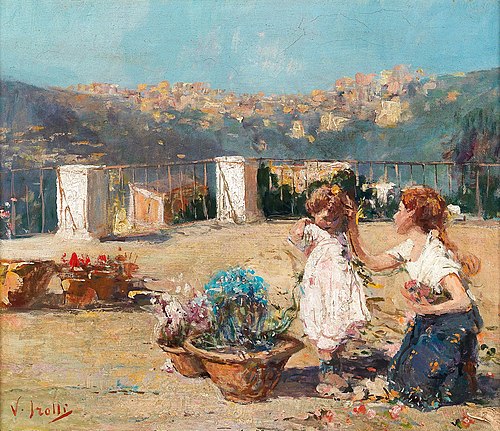Siblings on the roof terrace, 1849, Vincenzo Irolli