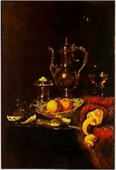 Still life with silver pitcher, porcelain, oysters, roemer and salt cellar, 1664, 1664, Willem Claesz. Heda