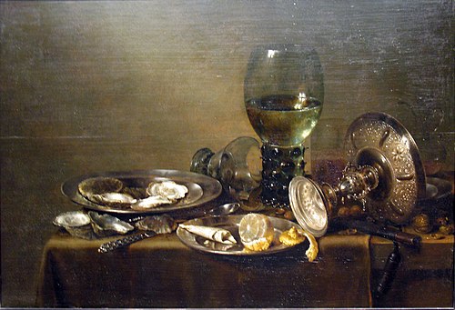 Still Life with Oysters, a Silver Tazza, and Glassware, 1635, Willem Claesz. Heda
