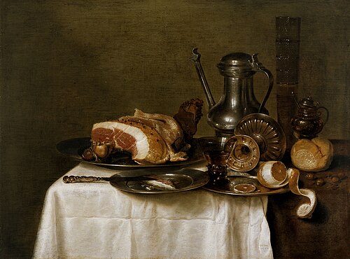 Still life with ham and bread, 1649, Willem Claesz. Heda