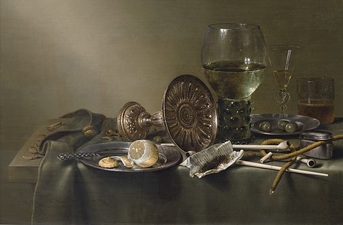 Still Life with Glasses and Tobacco, 1633, Willem Claesz. Heda