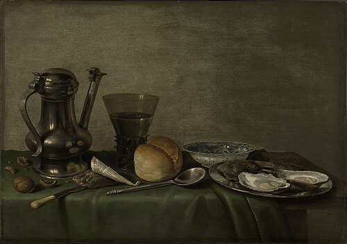 Still life with tobacco, rummer and oysters, 1635, Willem Claesz. Heda