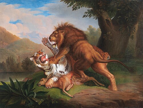 A Tiger and a Lion fight over a Fawn, 1809, Johann Wenzel Peter