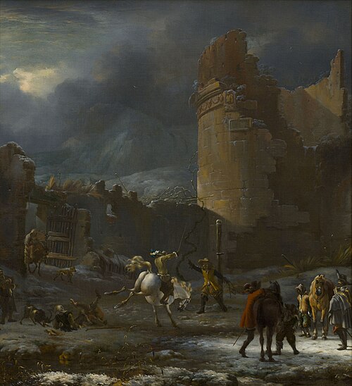 Paardendressuur in winters Rome, 1659, Willem Schellinks