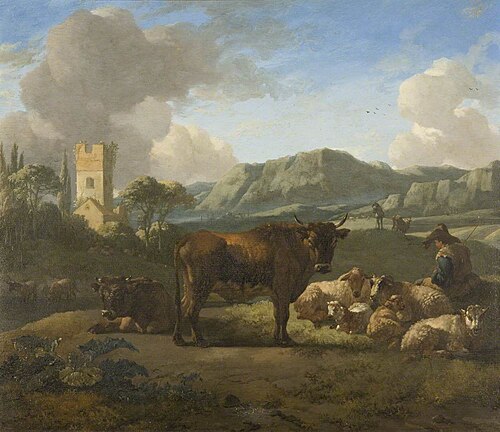 Cattle and Herdsmen in a Hilly Landscape, 1660, Willem Romeyn