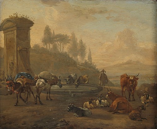 Herd near a fountain, 1650, Willem Romeyn