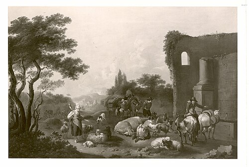 Peasants and animal near ruins, 1669, Willem Romeyn