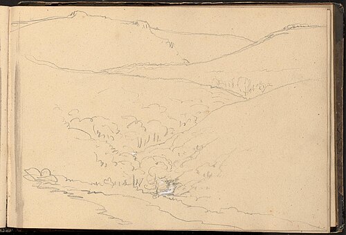 Landscape Scene with Hills and River Stream, , William Brockedon