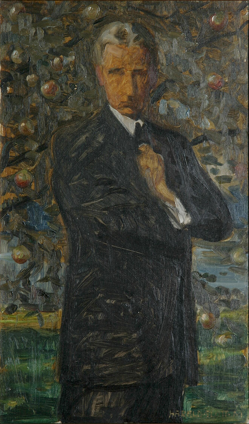 Self portrait, standing in an orchard., 1909, Harald Slott-Møller