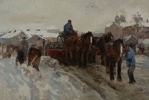 Sneeuwruimers bij het Oostplein, 1919, August Willem van Voorden