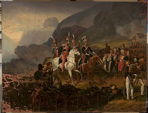 Battle scene: Wincenty Krasiński receives the report from Kozietulski after the battle of Somosierra, 1857, Józef Polkowski