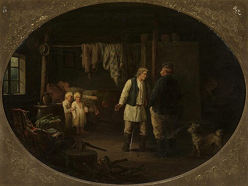 Destitution in a peasant cottage, 1875, Józef Polkowski