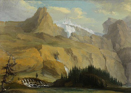 Der Siebenbrunnen im Simmental mit Flughorn und Rätzligletscher, 1776, Caspar Wolf