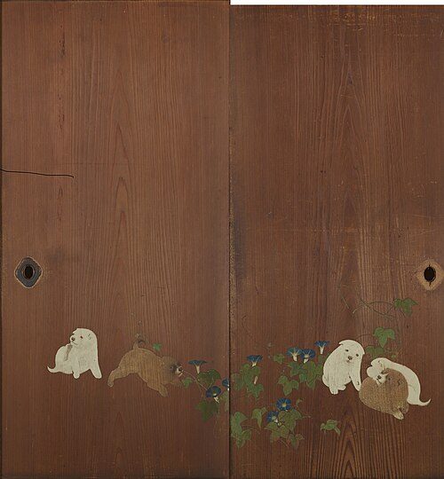 Morning Glories and Puppies, 1784, Maruyama Ōkyo