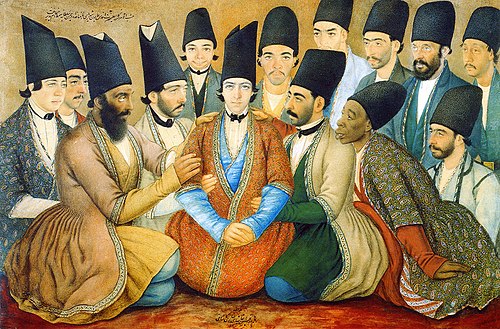 Portrait of Prince Abd os-Samad Mirza and his entourage in Chaman Soltāniyeh, , Sani ol molk