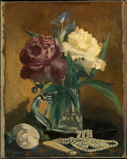 Nature morte avec fleurs, éventail et perles, 1861, Édouard Manet