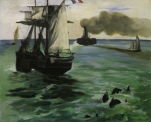Le Bateau à vapeur, Paysage marin avec Marsouins, 1868, Édouard Manet