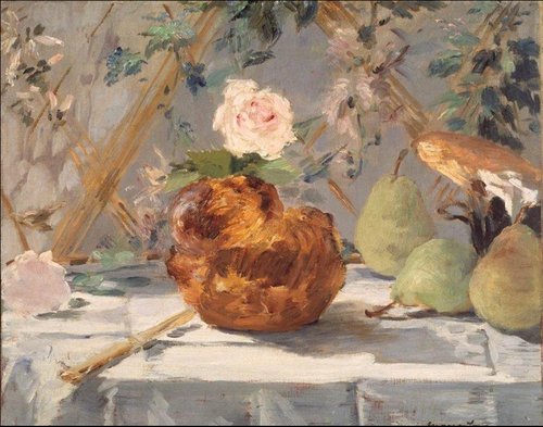 Nature morte, brioche, fleurs, poires, 1876, Édouard Manet