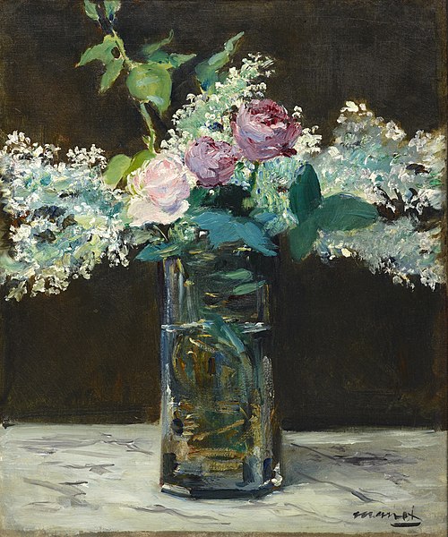 Vase avec lilas blanc et roses, 1883, Édouard Manet