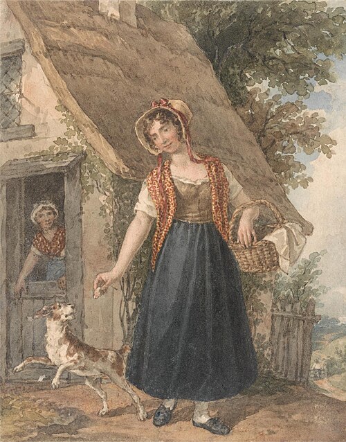 Young Woman with Dog Outside a Cottage Doorway, , John Augustus Atkinson