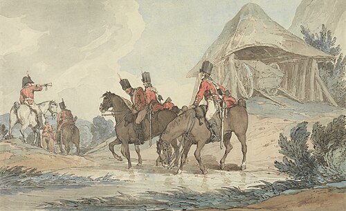 Cavalrymen Passing Through a Stream, Being Mustered by a Trumpeter, , John Augustus Atkinson