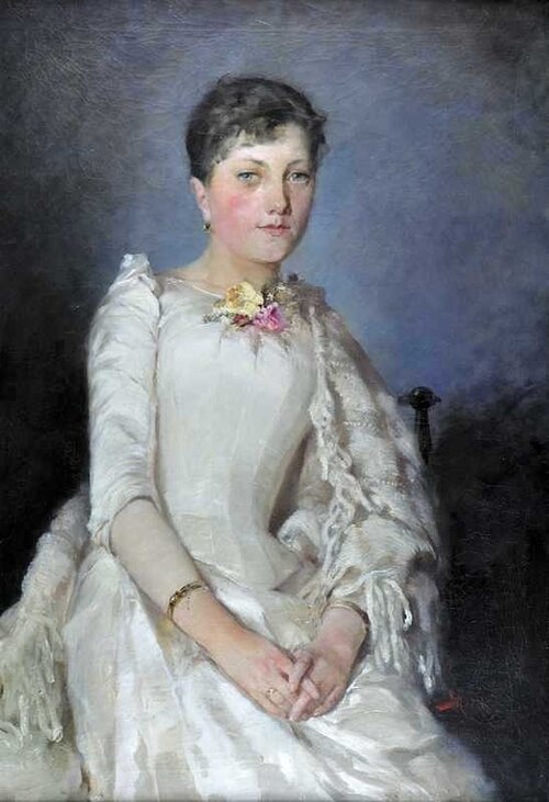 Portret młodej kobiety w białej sukni, 1890, Stanisław Batowski Kaczor
