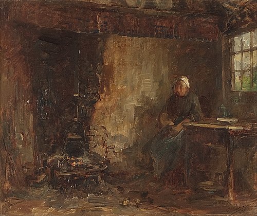 Interieur met boerenvrouw, 1899, Henricus Johannes Melis