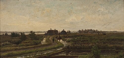 Rivierlandschap met boerderijen, 1899, Henricus Johannes Melis