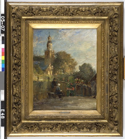 Dorpsgezicht met een tuin bij een kerk, 1899, Henricus Johannes Melis