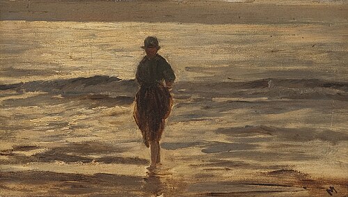 Studie van een figuur pootjebadend in de branding, 1899, Henricus Johannes Melis