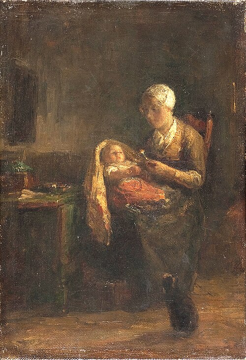 Interieur met moeder en kind, 1903, Henricus Johannes Melis