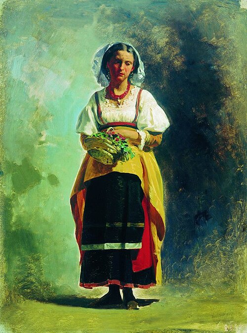 Italian Girl with a Basket of Flowers, 1900, Fyodor Bronnikov