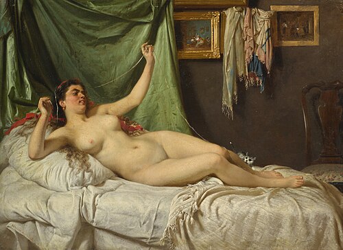 Artist's model and cat, 1868, Fyodor Bronnikov