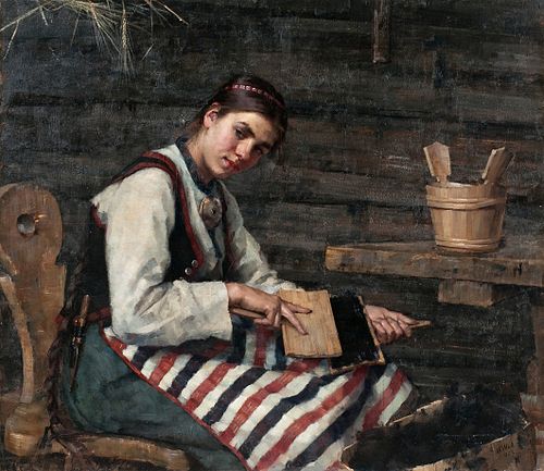 Girl Carding, 1883, Maria Wiik
