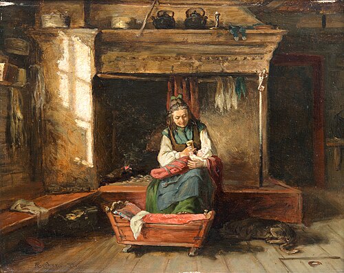 Baby being fed, 1874, Adolf von Becker