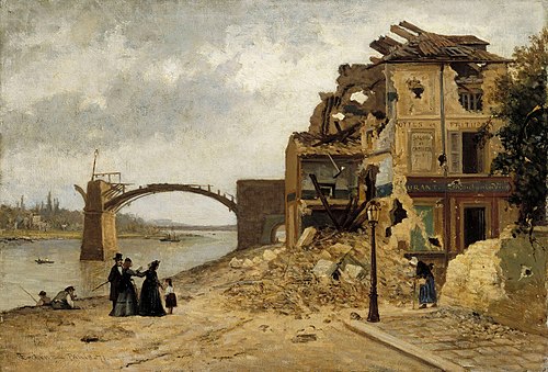 The Bridge at Asnières after the Siege of Paris in 1871, 1871, Adolf von Becker
