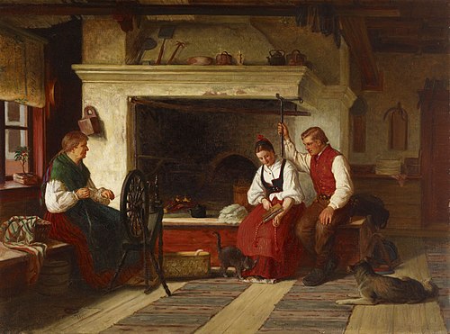 By the Hearth, an Ostrobothnian Courting Scene, 1871, Adolf von Becker