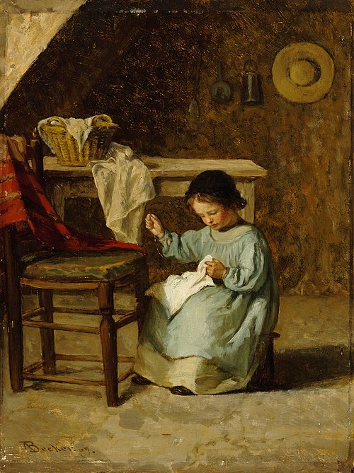 Girl Sewing, 1869, Adolf von Becker