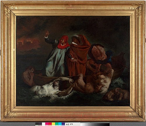 Dante och Virgilius överfarande de Underjordiska vattnen, kopia efter Eugene Delacroix, 1867, Adolf von Becker