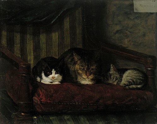 En katt med sina ungar, 1863, Adolf von Becker