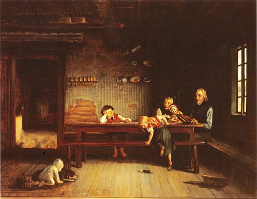 Sunday Morning in a Peasant Cottage, 1870, Adolf von Becker
