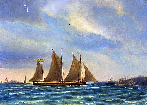 Kanonbarkass i skärgård, 1867, Per Wilhelm Cedergren
