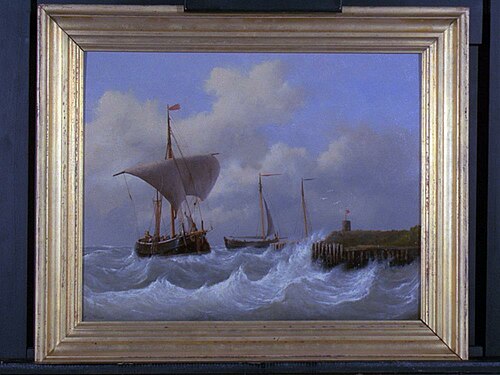 Havenhoofd met schepen, 1860, Emanuel de Vries
