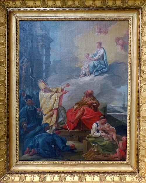Saint Claude et saint Barthélémy intercédant auprès de la Vierge et de l’Enfant en faveur des Pénite, 1746, Jean Coustou