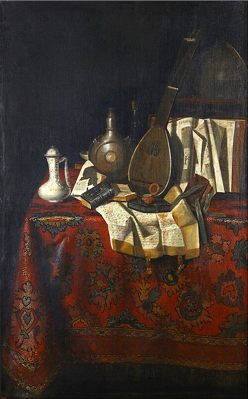 Still Life with a lute on a table top, 1500, Pseudo-Roestraten