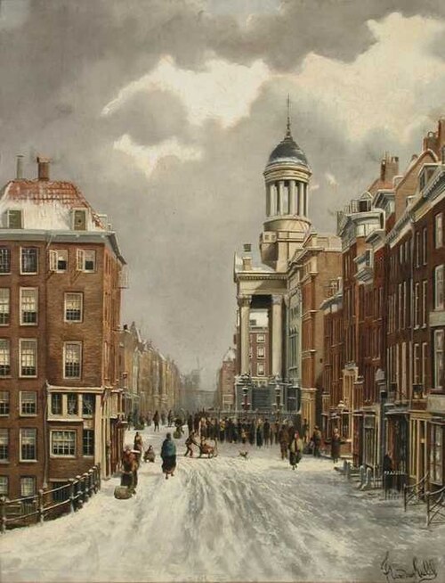 Gezicht op de Kipstraat met rechts de gevel van het oude stadhuis, , Franciscus Lodewijk van Gulik