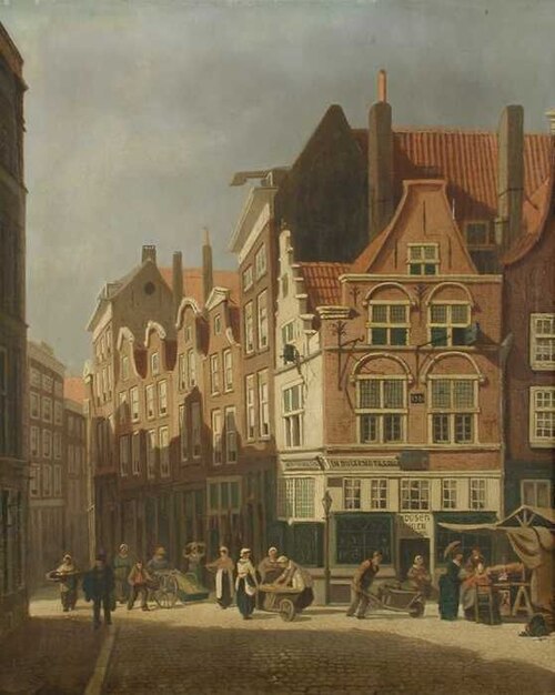 De Grotemarkt op marktdag met het huisje "In Duysent Vreesen", , Franciscus Lodewijk van Gulik