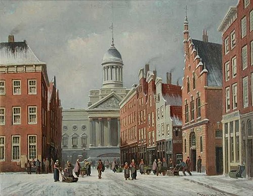 Gezicht op de Gedempte Botersloot en het stadhuis aan de Kaasmarkt, , Franciscus Lodewijk van Gulik