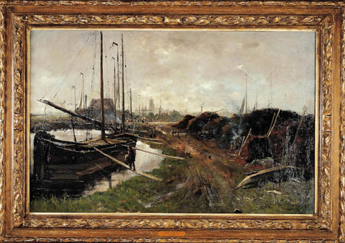 Schepen in de Turfhaven, nu mr. H.F. de Boerlaan, 1890, Bartus Korteling
