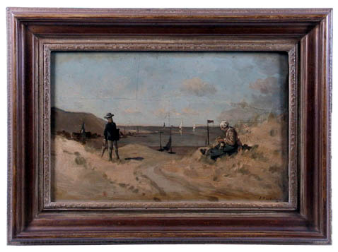 Schilderij Marijke van Scheveningen Scene 1e bedrijf. J.A. Coldeweij en Anna van Groningen, 1881, Bartus Korteling